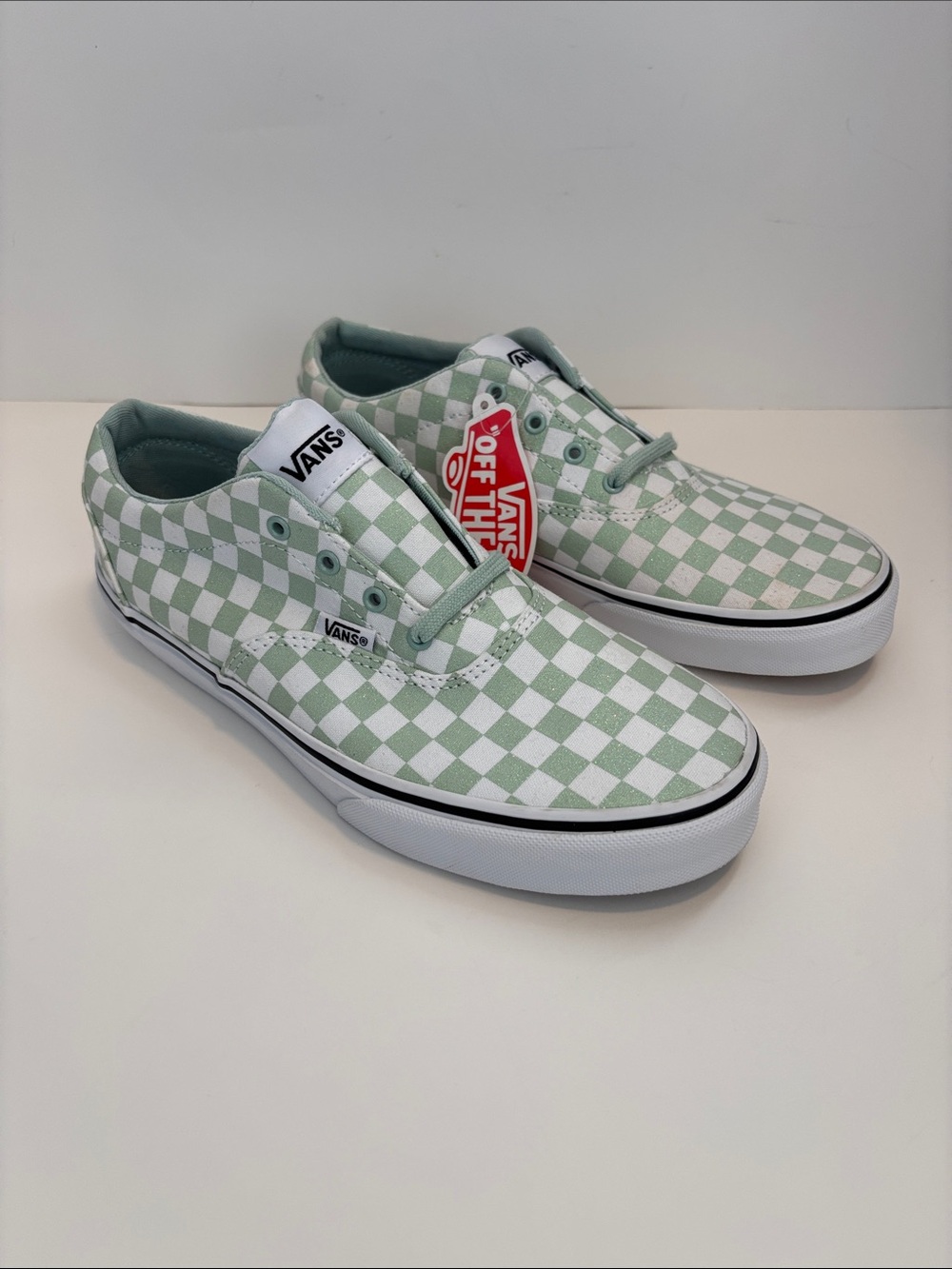 NWT! Vans Women's Checkerboard Low-Top Sneakers - Mint Green White